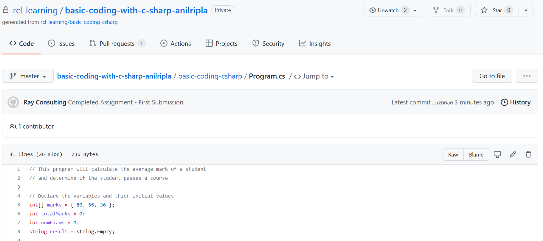 github c# assignments